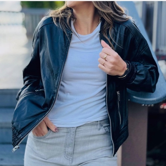 Mauritius Irka Leather Bomber Jacket -Size 6 - Picture 1 of 5
